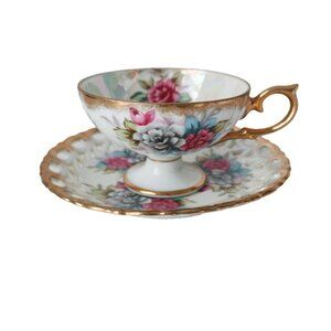 Vintage Lusterware Tea Cup and Saucer Teacup Footed  Japan  Bone China